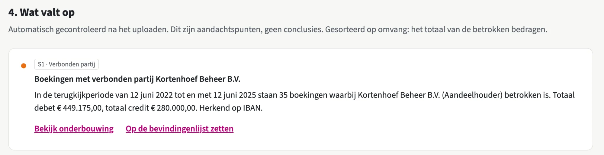 Wat valt op in TrusteeTrace: bevindingen over een verbonden partij en een lening, met bedragen